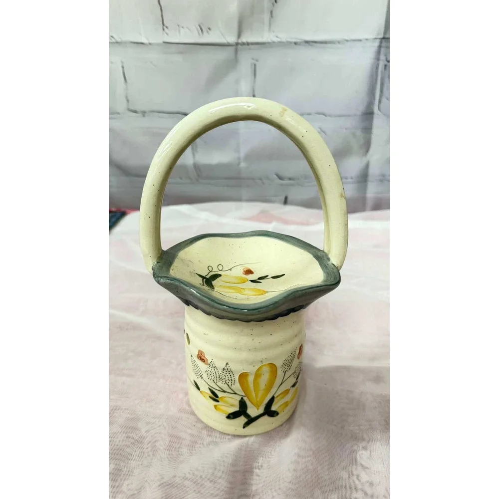 Hand Painted Ceramic‎ Wax Warmer Tea Light Holder Basket Design Floral Farmhouse